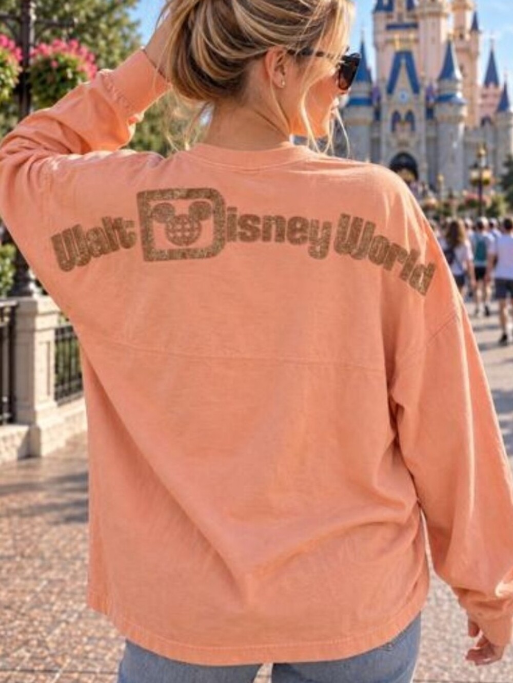 Walt Disney World Peach Spirit Jersey Longsleeve Gold Font Large